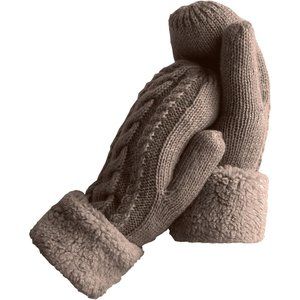 Women's Winter Gloves Warm Lining - Cozy Wool Knit Thick Gloves Mittens-Brown